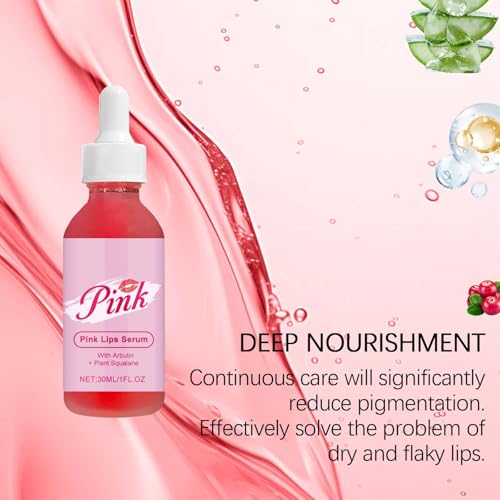 Pink Lip Serum for Dry and Dark Lips, Lip Lightener for Smokers and Non-Smokers, Conditioning LipSerum Moisturizer Help Fade Lips Discoloration with Alpha Arbutin & Aloe Vera 2PCS