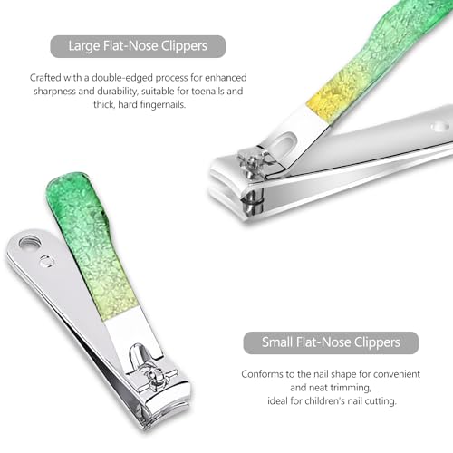 4 Pcs Stainless Steel Nail Clippers Manicure Set, Portable Beauty Tool Professional Grooming Kits, Travel Nail Kit for Men and Women Green