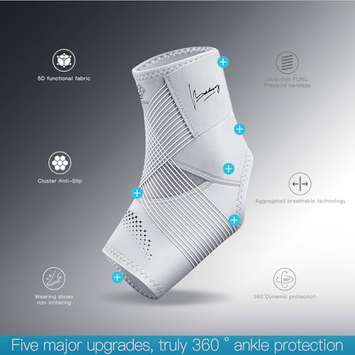 5DPro Ultra-Thin Ankle Brace for Women & Men, Compression Support Gray Large Left