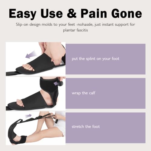 Plantar Fasciitis Night Splint Stretcher, Foot and Calf Streching Strap for Heel Spurs, Foot Drop, Achilles Tendonitis & Hamstring, Yoga Foot & Leg Stretch Strap with Black Massage Ball