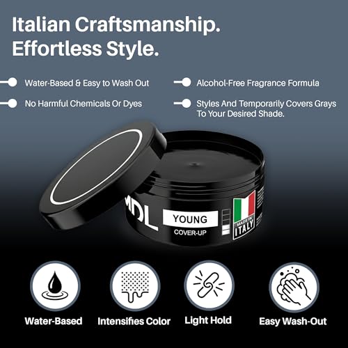MDL Cover Up Black Hair Wax for Men, Gray Coverage, Made in Italy, 100ml YOUNG - Gray Hair Reduction