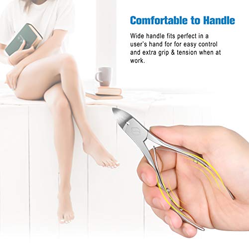 FERYES Toenail Clippers for Thick, Ingrown Toenails - Large Handle Toenail Cutters, Ingrown Tools 4R14 Stainless Steel Nail Clippers - Silver