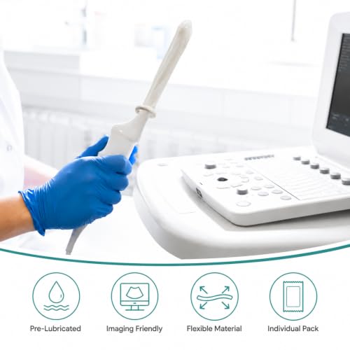 Ultrasound Probe Cover with Gel, 20 Pcs Transducer Sheath Covers, Pre-Lubricated Latex Probe Covers, Individual Packaging, Fits Linear & Sector Probes with lubricant