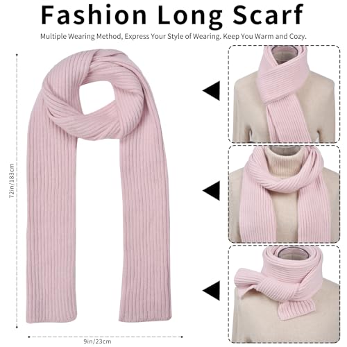 Winter Beanie Hat Scarf Gloves Set for Women, Classic Beanie with Removable Pom Pom Long Scarf Touchscreen Gloves 3 in 1 Set Pink