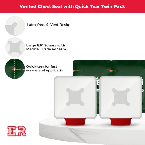 Ever Ready First Aid Vented Chest Seal with Quick Tear Twin Pack- 6.6” Square Occlusive Adhesive Dressing for Open Chest Wounds (Pack of 3) 3-Pack (2 Count)