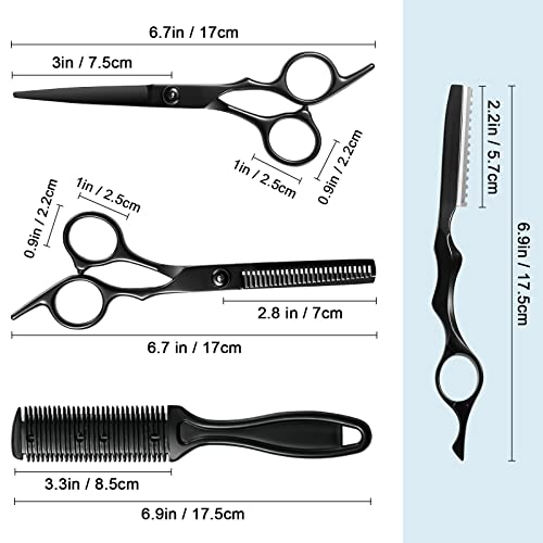 11Pcs Professional Hair Scissors Set,Stainless Steel Barber Supplies Including Straight Shears, Thinning Shears, and Hair Thinning Knife Multifunctional Salon Tools and Gifts for Friends and Family Black
