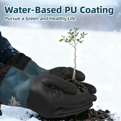 Schwer 100% Waterproof Winter Work Gloves, Long Freezer Glove with Water-based PU Coating, Ultimate Warmth, Non-Slip, Thermal Glove for Outdoor Activities & Daily Work, Hiking, Camping, Washing, L Large