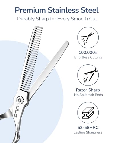 ULG Professional Hair Thinning Scissors 6.5" Japanese Stainless Steel Hand-Honed Salon Barber Scissors for Stylist & Home Use, Texturizing Shears, Ergonomic Design with Patterned Handles