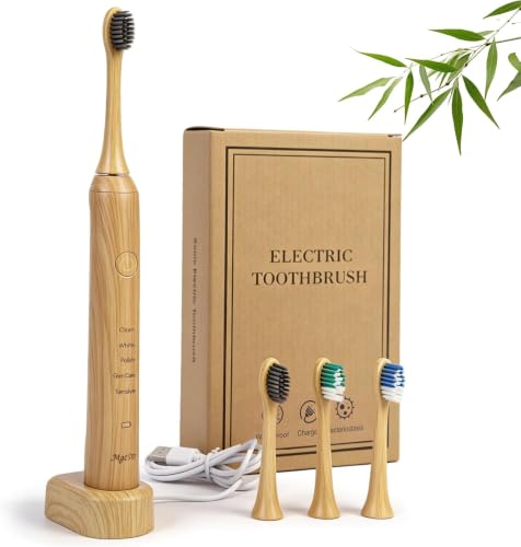 Bamboo Brush Heads for MgcSto Ultrasonic Electric Toothbrush 8 Pack Heads 100% Natural Bamboo Base