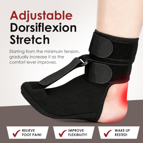 Plantar Fasciitis Night Splint Sock, Upgraded Achilles Tendonitis Brace with Massage Ball for Women & Men, Soft & Comfortable Foot Drop Night Splint for Morning Pain Relief, Large-Black