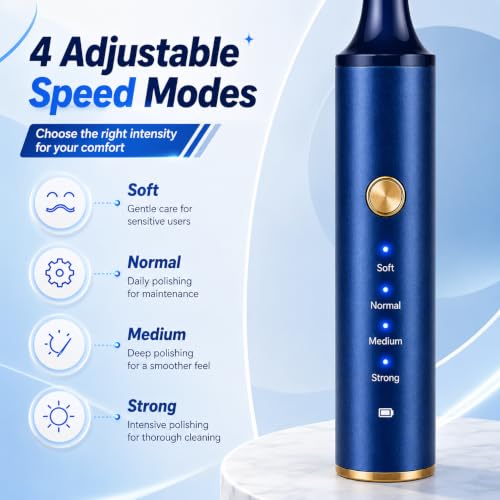Rechargeable Tooth Polisher with LED Light, IPX7 Waterproof Home Dental Kit Blue Style-C 1 Count (Pack of 1)