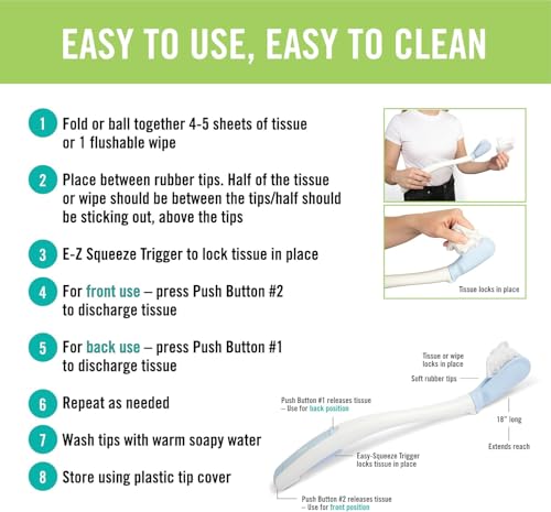 Juvo Toilet Aid (Pack of 2) - Personal Bottom Wiping Tool, Bathroom Mobility Aid for Disabled, Elderly, and Surgery Recovery - 18" Long Wand with Hygienic Cover Original Toilet Aid (Pack of 2)