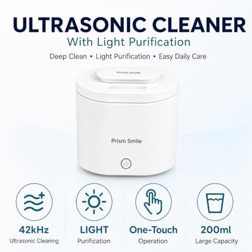 Ultrasonic Retainer Cleaner Machine, 42kHz Portable Dental Cleaning Pod for Retainers, Aligners, Night Guards, Mouth Guards and Dentures, 200ml One-Touch Dental Appliance Cleaner