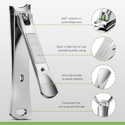 BALUCA Curved Toenail Clipper for Men, Professional Finger Nail Clipper for Women for Thick Nails, Stainless Steel Nail Cutter for Accurate Trimming and Grooming (Pear Silver) Pear Silver