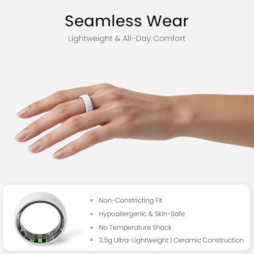 MounTova-T3-Ring, 2026 Ceramic Smart Ring for Men & Women, Sleep Activity Tracker, Heart Rate Stress & Mood Monitor, Gesture Control, IP68 Waterproof, No Subscription, iOS & Android (White, Size 11) White 11"