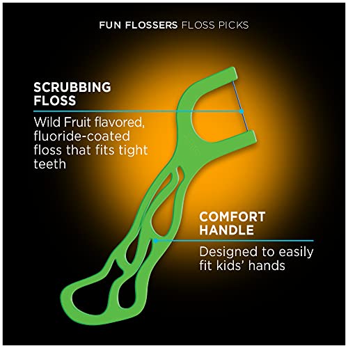 DenTek Triple Clean Advanced Clean Floss Picks, No Break & No Shred Floss, 150 Count, 6 Pack & Kids Fun Flossers, Wild Fruit, 90 Count