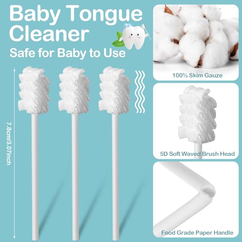 200 Pcs Baby Oral Tongue Cleaner with 4 Finger Toothbrush, Blue