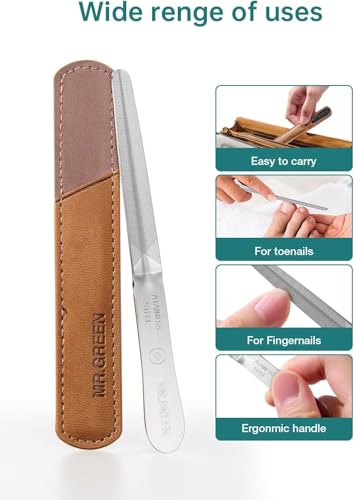 MR.GREEN Curved Nail File – Double-Sided Metal Nail File for Men & Women with Protective Travel Case, Ergonomic Anti-Slip Handle, Washable & Reusable, for Fingernails & Toenails(Medium) Medium