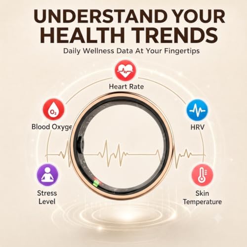 Frosted Glitter Smart Ring, Fitness & Health Tracker for Women Men Rose Gold 10