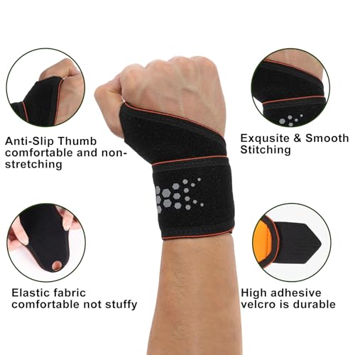 2 Pack Wrist Compression Strap and Brace, Sport Wrist Support for Women and Men – Ideal for Work,Fitness, Weightlifting, Yoga, Sports,Tendonitis – Adjustable Splint Fits Right and Left Hand