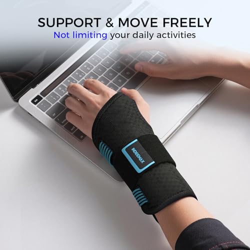 Carpal Tunnel Wrist Support Brace Night & Day-Right Hand for Work, Pain Relief, Wrist Splint for Tendonitis, Sprain, Strain, Rigid Hand Brace for Arthritis for Women & Men (Blue, S/M, Right Hand) Blue-Right