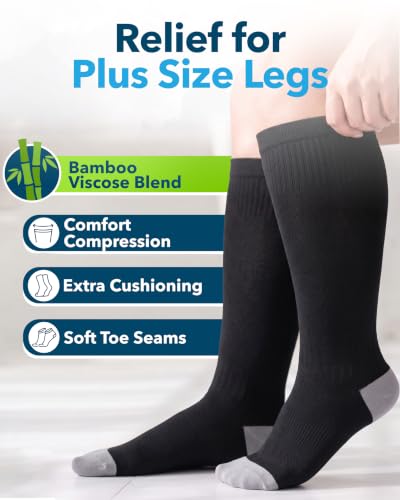 Doctor's Select® 3 Pairs Plus Size Compression Socks Wide Calf - Bamboo Viscose Knee High Socks | Circulation Support 3X-Large 01 - Black - 3 Pairs