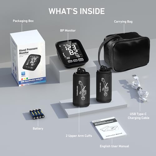 Blood Pressure Machine for Home Use - 9"-17" M/L & 13"-21" XL Cuffs, 2 Size Cuffs Medium/Large and Extra Large, Accurate Digital Automatic Upper Arm BP Monitor, Large Backlit Display, 2-User Mode