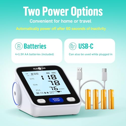 Runstar Upper Arm Blood Pressure Monitor with Wide Range Cuff (8.6'' -16.5'') for Home Use FSA&HSA Eligible, Automatic Digital BP Machine with Storage Bag, 2x99 Reading Memory Black