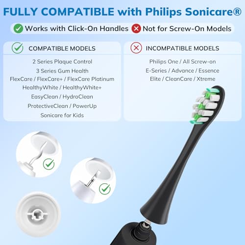 Replacement Toothbrush Heads for Philips Sonicare - 16 Pack Soft Gentle Bristles Compatible with Most Sonicare Click-On Electric Toothbrushes (Black) 16p Black