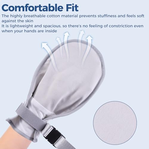 Medical Restraint Mittens with Removable Ties for Patients or Elderly, 2Pcs, Soft and Skin-friendly, Restraint Mitts Restraint Gloves with Finger Ring, Anti Scratch and Dementia for Adults, Grey Grey-2Pcs