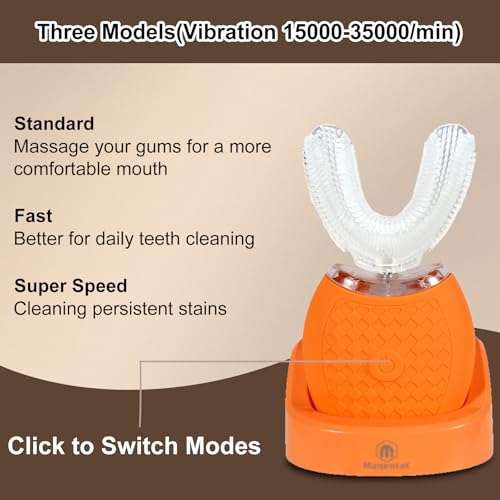 Electric Toothbrush for Adults,U Shaped Automatic Toothbrush for 360-degree Cleaning, 3 Modes for Whitening, Wire