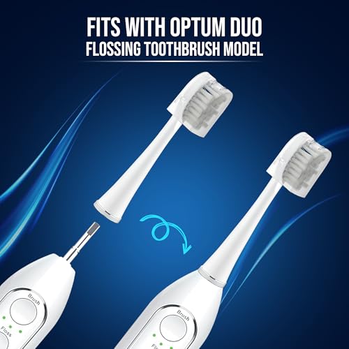 Electric Toothbrush Replacement Heads 2-Pack - Compatible with Optum Duo 2 in 1 Flossing Toothbrush - Includes Brush Head Covers - White 1 Count (Pack of 2)