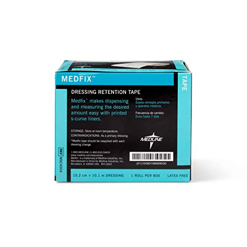 Medline MedFix Dressing Retention Tape with S-Release Liner, Secures Primary Dressings and Medical Appliances, 4" x 11 yd 4 in x 11 yd