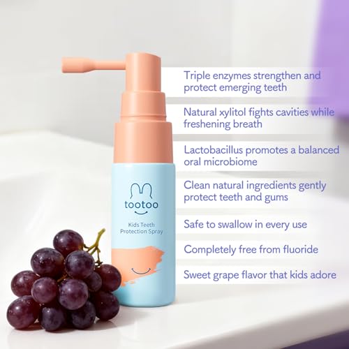 Kids Oral Care Bundle - Kids Oral Spray & Fluoride Free Hydroxyapatite Toothpaste Set - Safe, Gentle Training Kit for Toddlers & Babies - with Probiotics & Xylitol - Natural Grape Flavor