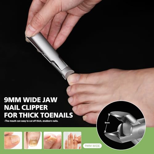 BALUCA 9mm Wide Jaw Opening Curved Finger Toe Nail Clippers with Catcher - Anti Splash Extra Large Toenail Clipper for Thick Nails, Nail Cutter Trimmer for Seniors, Men and Women