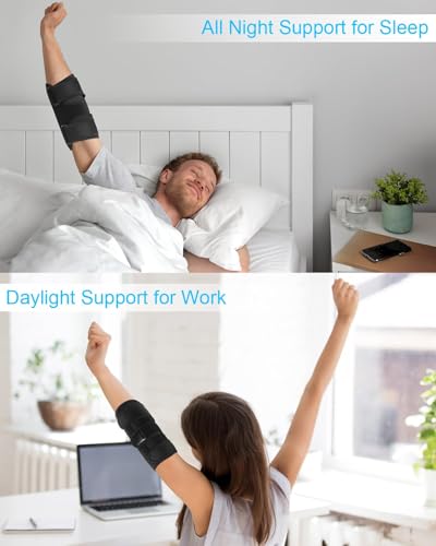 Elbow Brace with 2 Removable Metal Splint for Sleeping, Adjustable Cubital Tunnel Brace with Compression Sleeve for Tennis Elbow, Ulnar Nerve Brace Fit Women Men Relief for Arthritis, Tendonitis