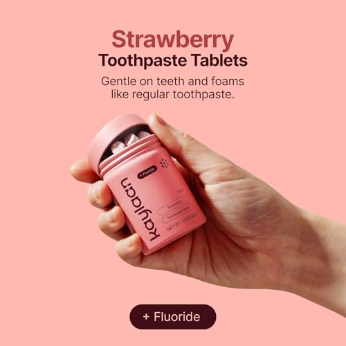 Mint Strawberry Toothpaste Tablets with Fluoride Bundle - for Adults, Toddlers, and Kids Toothpaste Teeth Whitening Travel Sensitive SLS Free - 2 Bottles, 180 Tablets Total