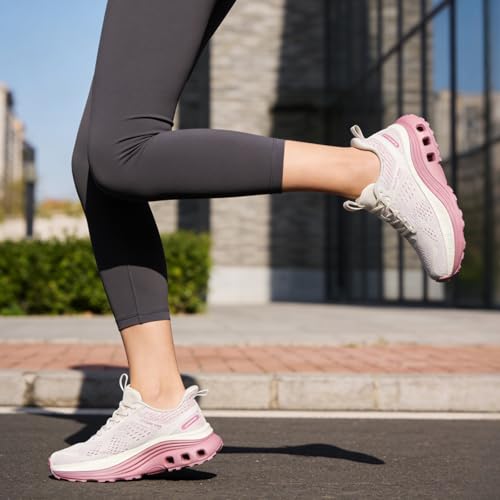 Women's Wide Walking Shoes (Runs Large: Order Size Down) Comfortable Cushioned Running Tennis Sneaker with Arch Support Sports Footwear for Gym Workout 8 Wide Beige/Pink