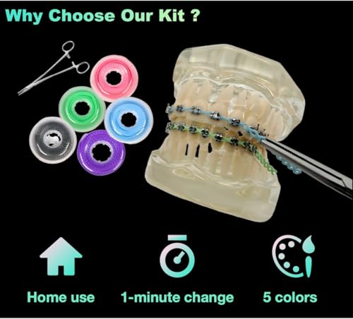 Dental Braces Color Changing Kit, 5 Rolls Continuous Braces Power Chains Orthodontic Pliers Changing kit, Change The Color of Your Braces Yourself in Minutes Ligas para Brackets Ortodoncia
