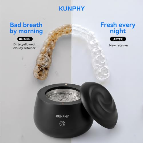 KUNPHY Retainer Cleaner Machine, 48kHz Dental Ultrasonic Cleaner Pod 201ML