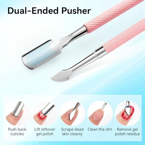Makartt 7mm Pink Cuticle Nipper & Pusher, Stainless Steel, Dual-Spring