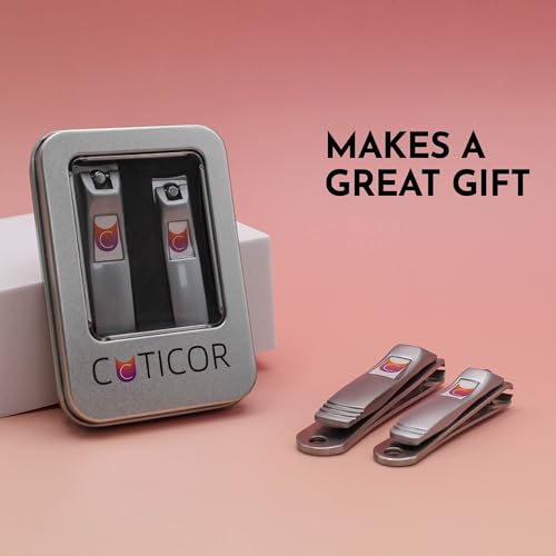 CUTICOR Stainless Steel Nail Clipper Set for Thick Nails with Travel Tin