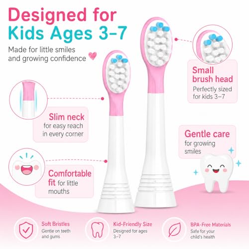 Kids Replacement Toothbrush Heads Compatible with Philips Sonicare and More Electric Toothbrush, Soft Bristles for Child 3-7, Boy and Girl 3-7 8blue&8pink