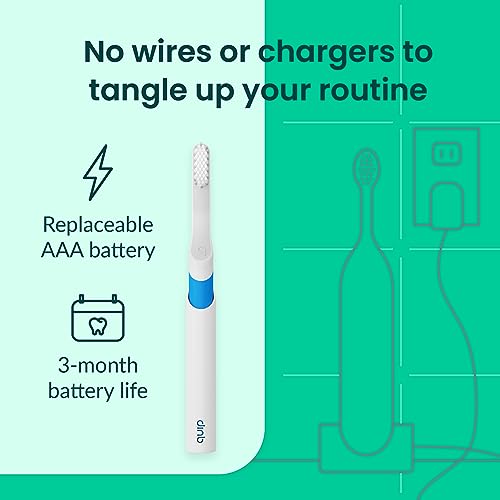 Quip Sonic Toothbrush for Adults - Timed Electric Toothbrush with Cover - Replaceable Brush Head, Soft Bristles, Plastic Handle, 3 Month Battery Life - Travel Toothbrush - Blue