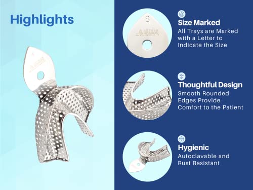 ARTMAN INSTRUMENTS Dental Impression Trays – Set of 8 (Small, Medium, Large, Extra Large) – Stainless Steel, Perforated, Autoclavable, Ideal for Denture & Orthodontic Impressions