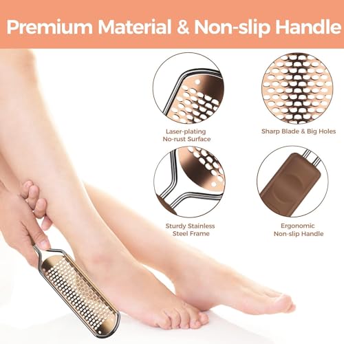 Foot File Foot Scrubber Pedicure - Callus Remover for Feet Easkep Professional Grater Rasp Foot Scraper Corns Callous Removers Cracked Dead Skin Remover for Dry and Wet Feet (Golden) Golden