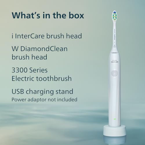 Philips Sonicare 3300 Rechargeable Electric Toothbrush, 2 Brush Head, White
