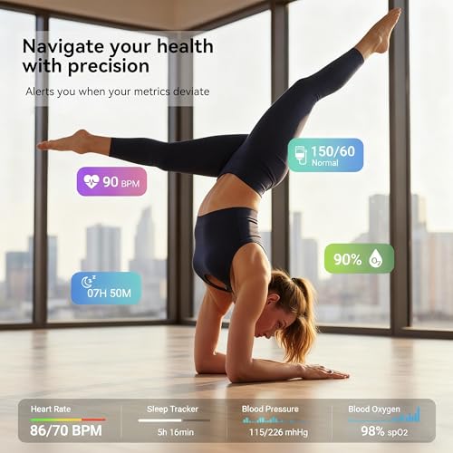 Smart Ring for Men, Fitness & Activity Tracker with Blood Pressure/Heart Rate Monitor, Sleep Tracker, Step Counter, IP68 Waterproof Ring for iOS & Android, Fast Charge, No Subscription (Silver,Size8) Silver 8