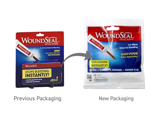 WoundSeal Topical Powder Wound Care First Aid for Cuts, Scrapes and Abrasions Single Use, 4 count (Packaging May Vary) 4 Count (Pack of 1)