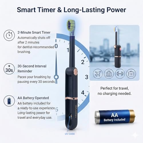 Foldable Travel Electric Toothbrush, Self Cleaning Toothbrush